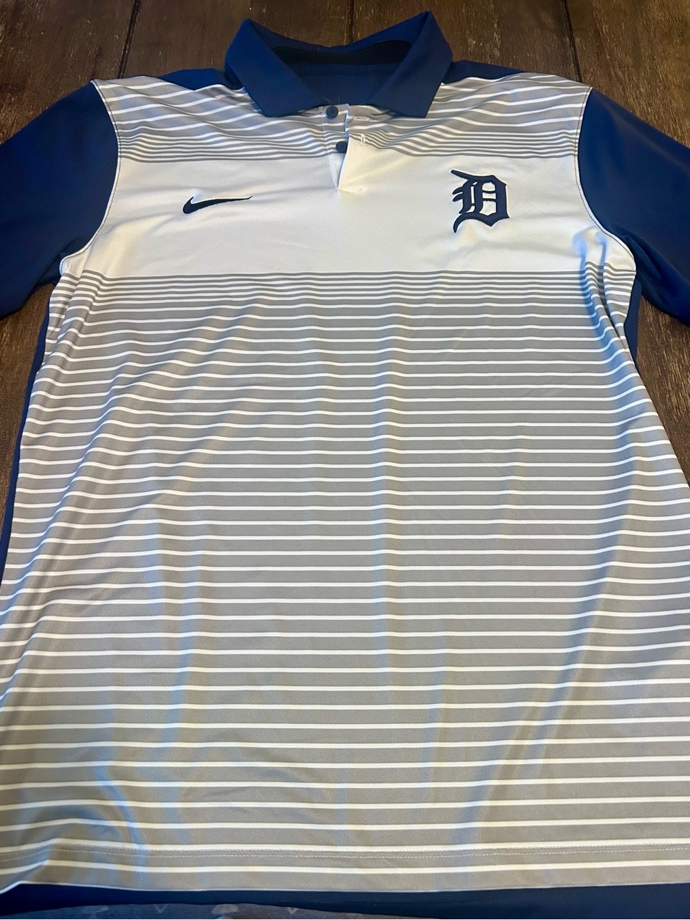 Nike Men’s White and Navy Detroit D Striped Polo